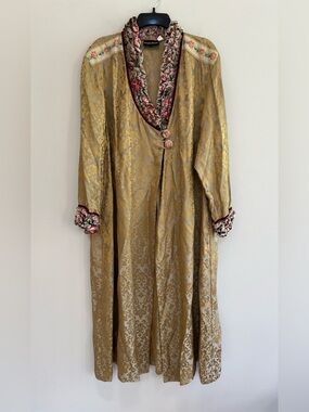 Goody Goody California Vintage Gold Silk Blend Brocade Duster 2 Button Coat, W/M